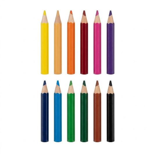 Set creioane colorate din lemn, corp hexagonal, mină reziste — 12 culori