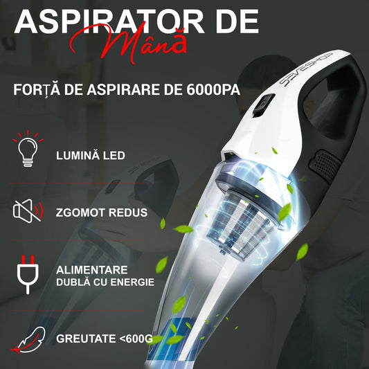 Aspirator de Mână Portabil Fără Fir, Filtru HEPA, 5500 Pa, Negru - 2