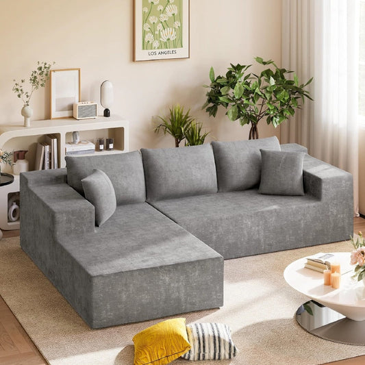 Canapea Tip Colțar în L, 240x150 cm, 4 Perne Incluse, Fără Montaj, Gri - 1