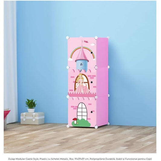 Dulap Modular Camera Copii, Model Castel Roz, 3 Rafturi, 111x37x37 cm - 2