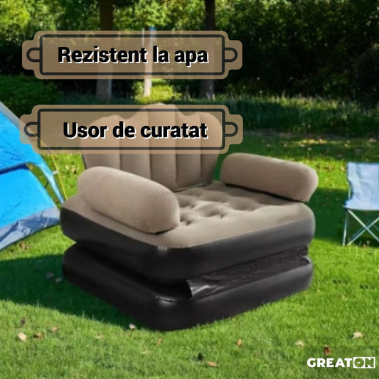 Fotoliu Gonflabil Portabil 2 în 1 pentru Interior și Exterior, Bej/Negru - 2