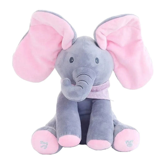 Jucărie de pluș elefant interactiv Cucu Bau, 33 cm, gri-roz - 1