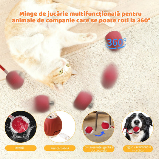 Jucărie interactivă pentru pisici - Minge automată cu coadă pufoasă și LED - 2
