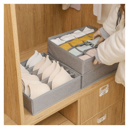 Organizator Sertar Haine și Lenjerie, Set 2 Bucăți, 32x32x11cm, Gri - 2