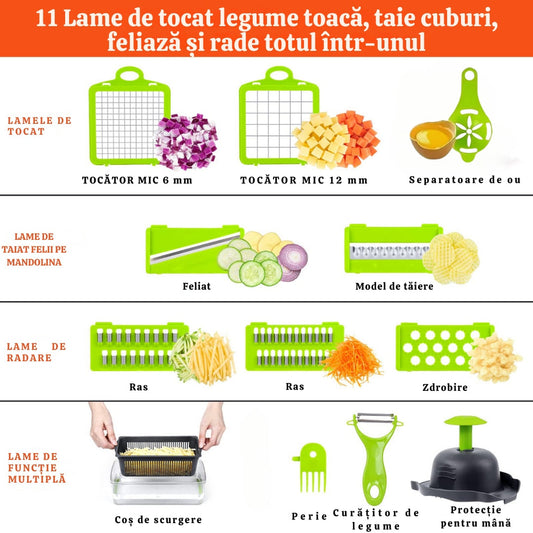 Răzătoare multifuncțională 14 în 1 cu recipient și 8 lame inox, Gri - 2
