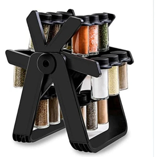 Set 18 Recipiente Condimente cu Suport Rotativ 360°, Negru - 1
