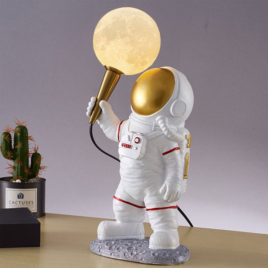 Veioză LED Copii Astronaut cu Glob Lunar, Rășină, 43 cm - 2