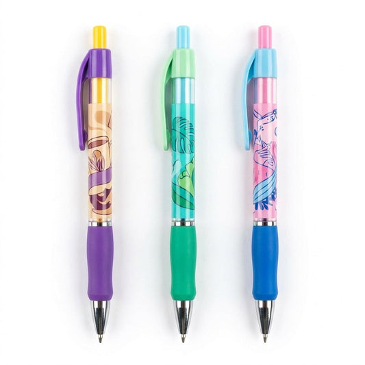 Set pixuri cu bila 0.7 mm, cerneala albastra, 3 modele ilust — 3 bucati