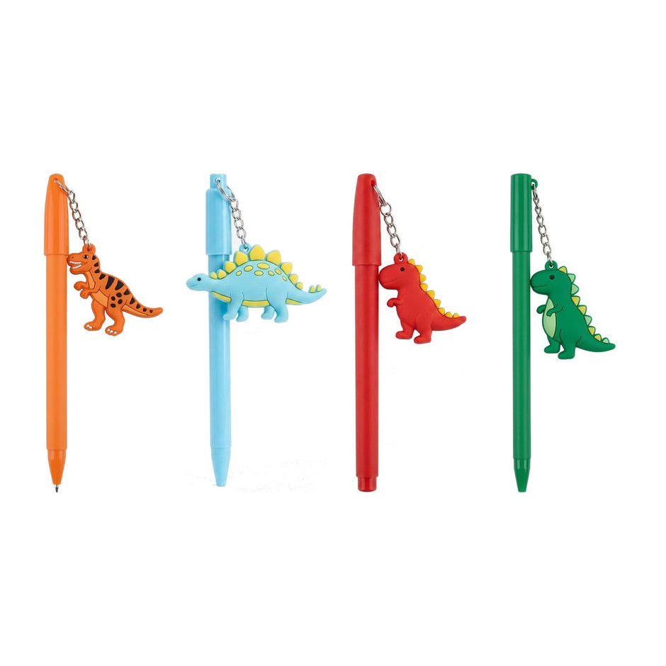 Set 4 pixuri cu breloc dinozaur: portocaliu, bleu, rosu si verde