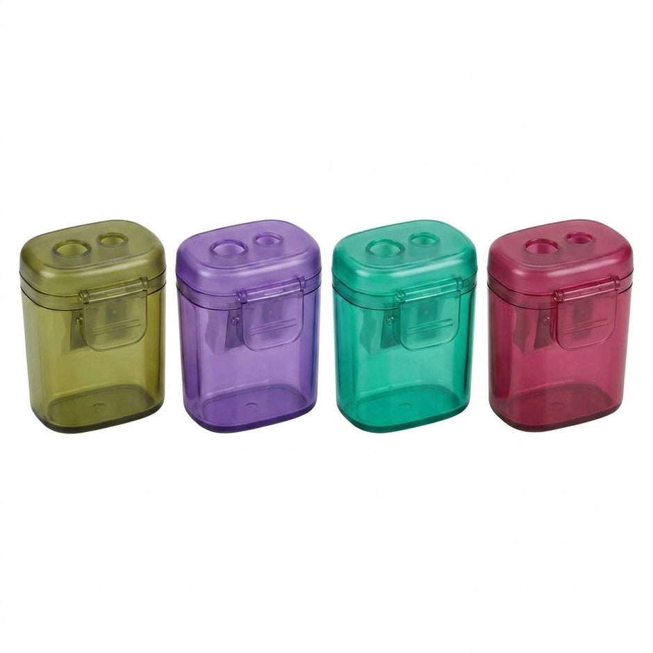 Ascutitoare cu recipient, plastic translucid, in patru culori