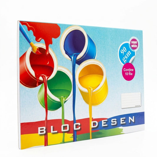 Bloc de desen, 10 file, 90 g/mp — A4