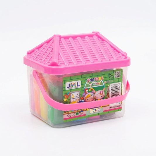 Cutie de plastilina in forma de casuta, cu toarta — Roz