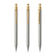 Set 3 creioane mecanice metalice, corp argintiu cu accesorii aurii