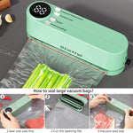 Aparat de vidat și sigilat alimente portabil, USB, 5 pungi incluse (Verde) - 5
