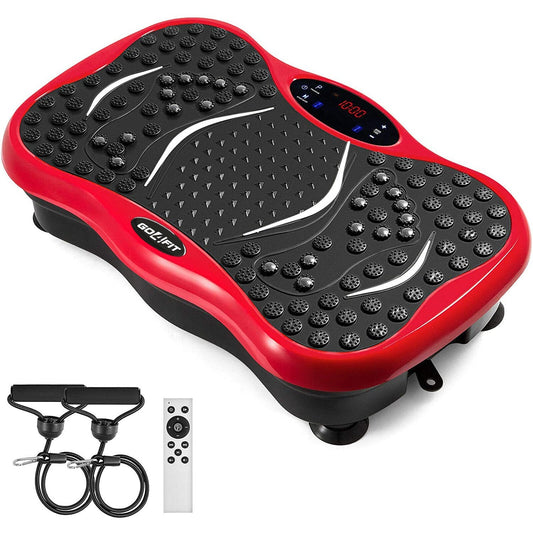 Aparat vibromasaj fitness roșu, 200W, cu 2 benzi de rezistență și telecomandă - 1