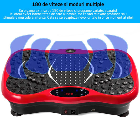 Aparat vibromasaj fitness roșu, 200W, cu 2 benzi de rezistență și telecomandă - 2