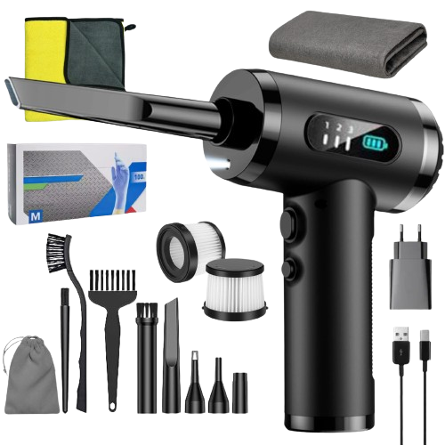 Aspirator Portabil cu Suflantă Aer, USB, 6000mAh + Kit Auto Complet - 1
