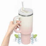 Cană termică mare 1200ml cu izolație dublă și capac, cu pai