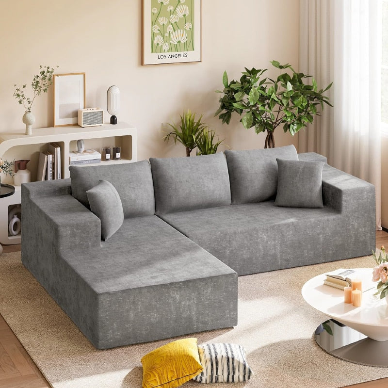 Canapea Tip Colțar în L, 240x150 cm, 4 Perne Incluse, Fără Montaj, Gri - 1