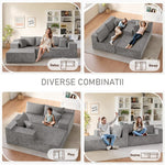 Canapea Tip Colțar în L, 240x150 cm, 4 Perne Incluse, Fără Montaj, Gri - 5