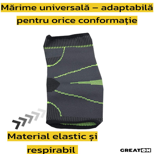 Cotiera Elastica GREATON – Fasa Compresiva Pentru Protectia Cotului, Marime Universala, Negru Cu Verde - 2