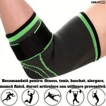 Cotiera Elastica GREATON – Fasa Compresiva Pentru Protectia Cotului, Marime Universala, Negru Cu Verde - 3
