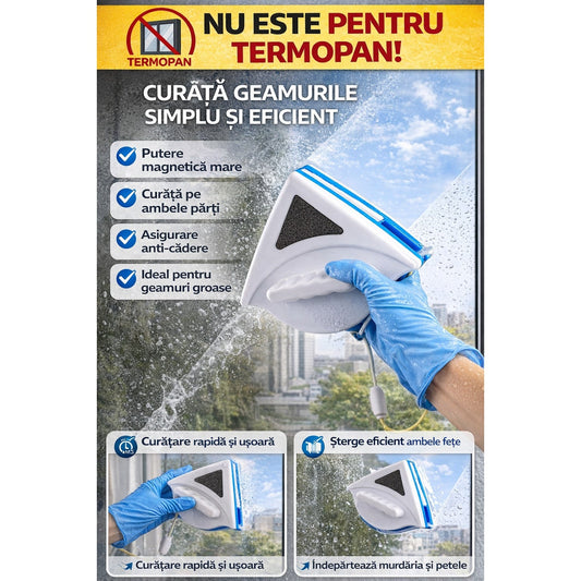 Curățător magnetic pentru geamuri subțiri 3-8 mm (NU pentru termopan) - 2