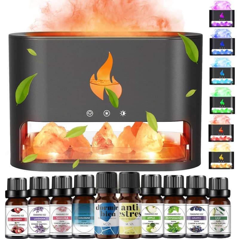 Difuzor de aromă cu sare himalayană 3 în 1, 250ml + 10 uleiuri - 1