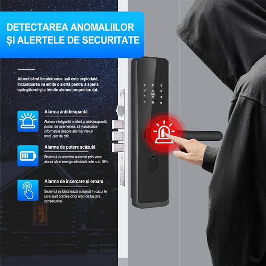 Încuietoare inteligentă cu WiFi și amprentă, acces Tuya, cartelă, parolă, negru - 2