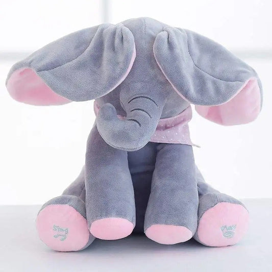 Jucărie de pluș elefant interactiv Cucu Bau, 33 cm, gri-roz - 2