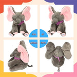 Jucărie de pluș elefant interactiv Cucu Bau, 33 cm, gri-roz - 4