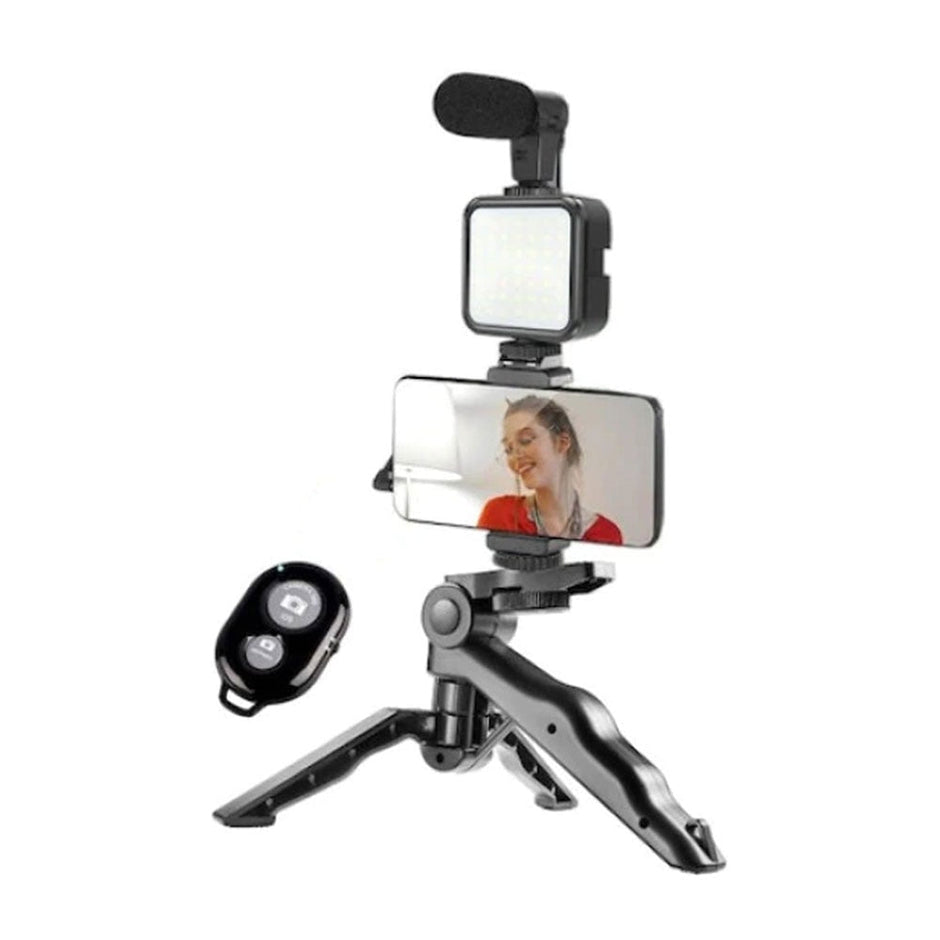 Kit Pentru Vlogging 4 in 1: Trepied, Lampă LED, Microfon și Telecomandă - 1