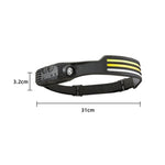 Lanternă de cap LED cu 3 benzi COB, Senzor de Mișcare și Acumulator USB - 6