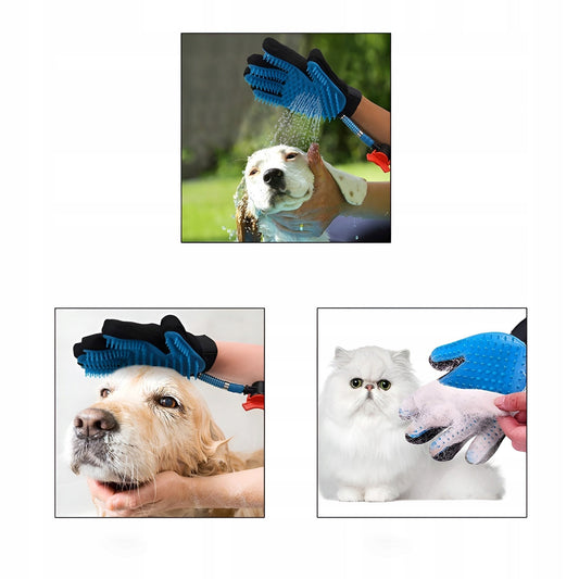 Mănușă pentru spălare și masaj animale, furtun de 2.5m cu 3 adaptoare - 2