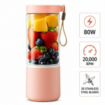 Mini Blender Electric Portabil 80W, Acumulator 4000 mAh, Roz, 420ml