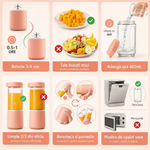 Mini Blender Electric Portabil 80W, Acumulator 4000 mAh, Roz, 420ml