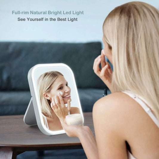 Oglindă cosmetică cu LED, portabilă, 3 tipuri de lumină, reîncărcabilă - 2