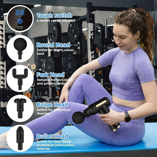 Pistol de Masaj Portabil cu 6 Viteze, Negru - Relaxare Musculară - 2