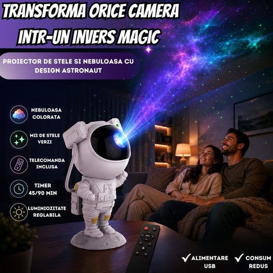 Proiector de Stele Astronaut cu Telecomandă, Proiecție 360°, 7 Moduri LED, Alb - 2
