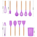 Set 11 Ustensile de Gătit din Silicon și Lemn, cu Suport, Violet - 5