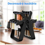 Set 18 Recipiente Condimente cu Suport Rotativ 360°, Negru - 2