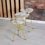 Set 3 Măsuțe Cafea Rotunde Nesting, Efect Marmură și Cadru Auriu - 3