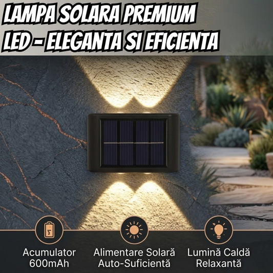 Set 4 Aplice Solare de Perete, Lumină Caldă Up-Down, IP65, Negru - 2
