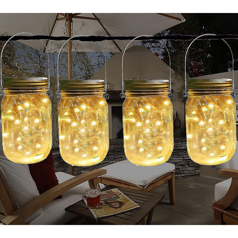 Set 4 Lămpi Solare Suspendate tip Borcan Mason – 20 LED-uri, IP65 - 1