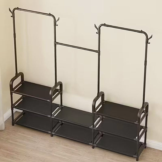 Suport de Haine din Metal cu Raft Pantofi și Cârlige, 164cm, Negru - 2