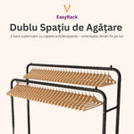 Suport Haine Metalic cu 2 Bare, 50kg, 150x110 cm, Negru - 4
