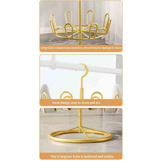 Suport pentru încălțăminte rotativ 360°, metal auriu, 4 niveluri - 2
