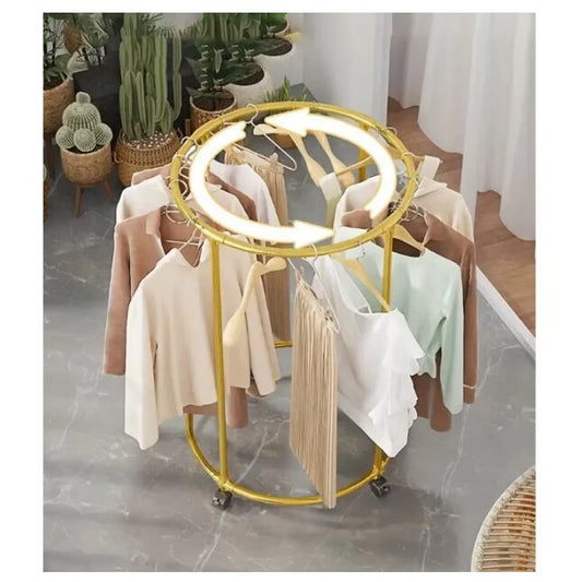 Suport Rotund Pentru Haine, Oțel Inoxidabil, Auriu, 130cm, Cu Roți - 2