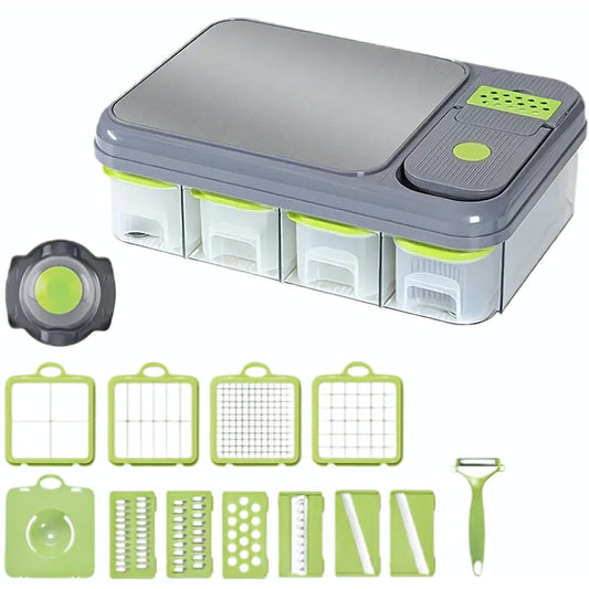 Tocător și feliator multifuncțional 6 în 1, manual, cu recipient colectare - 1