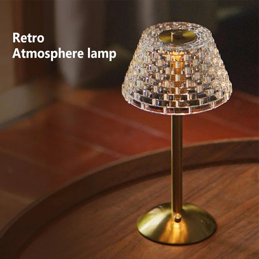 Veioză retro cu abajur din cristal, lampă de masă reîncărcabilă LED - 2
